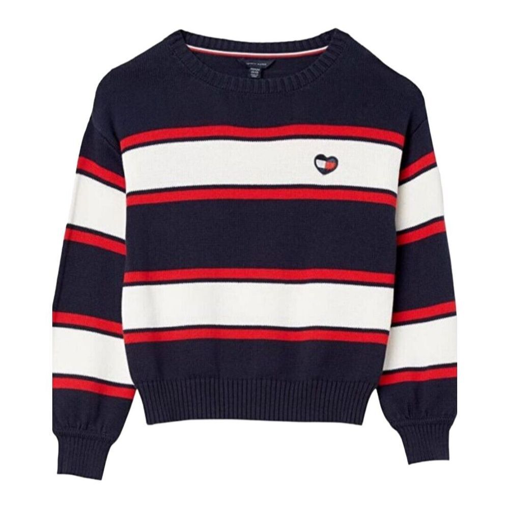Tommy Hilfiger Sweater Girl Large (12-14) Navy Red White Striped Pullover Crop